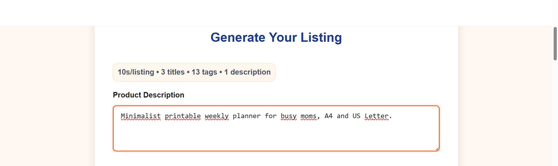 CraftSEO AI - step 1: paste your product idea