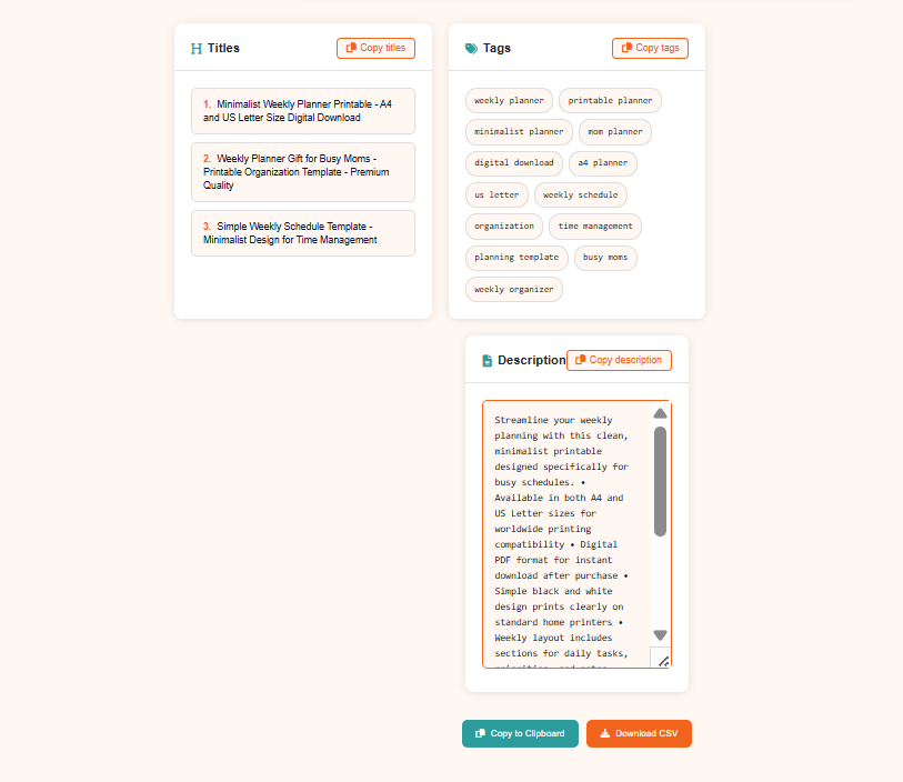 CraftSEO AI - step 3: copy your SEO text into the listing